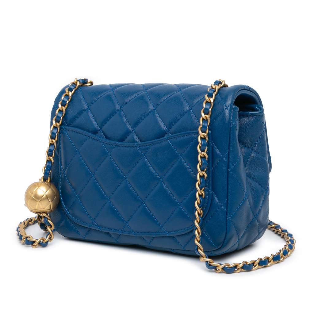 Chanel Mini Rectangular Classic Lambskin Pearl Crush Single Flap Blue Leather Good condition - Back View