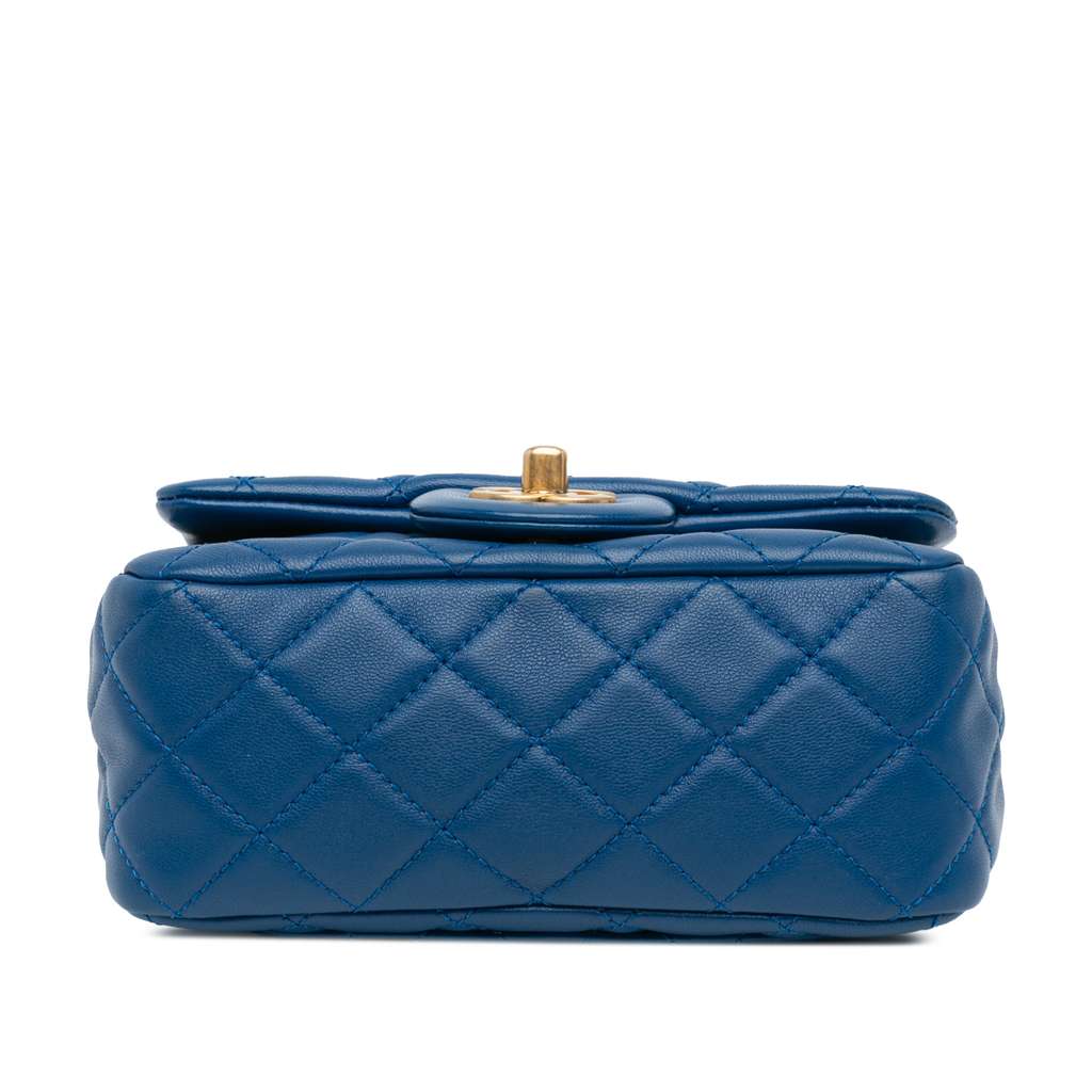 Chanel Mini Rectangular Classic Lambskin Pearl Crush Single Flap Blue Leather Good condition - Inside View