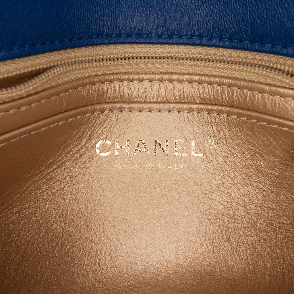 Chanel Mini Rectangular Classic Lambskin Pearl Crush Single Flap Blue Leather Good condition - Box View