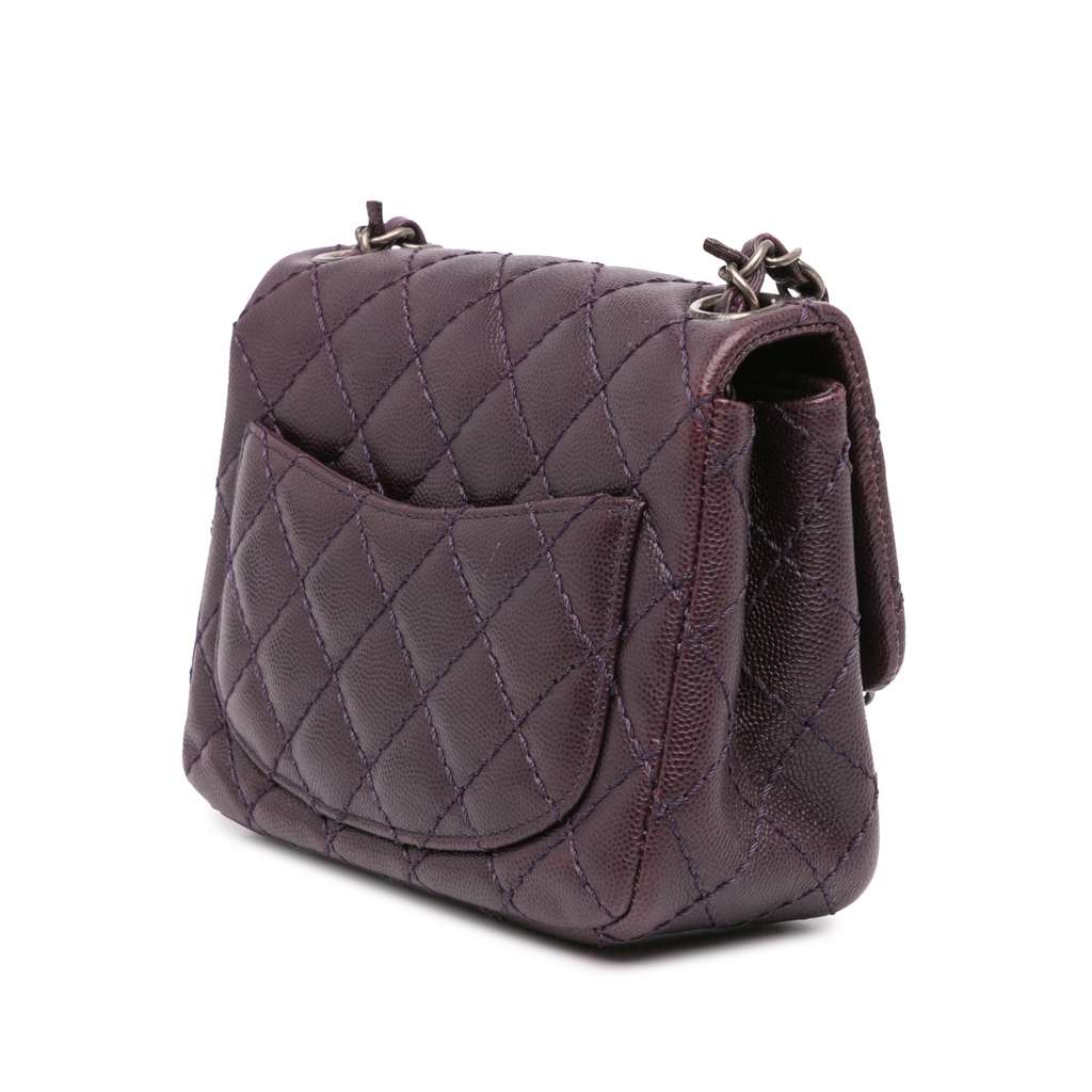 Chanel Mini Square Classic Caviar Single Flap Purple Leather Good condition - Back View