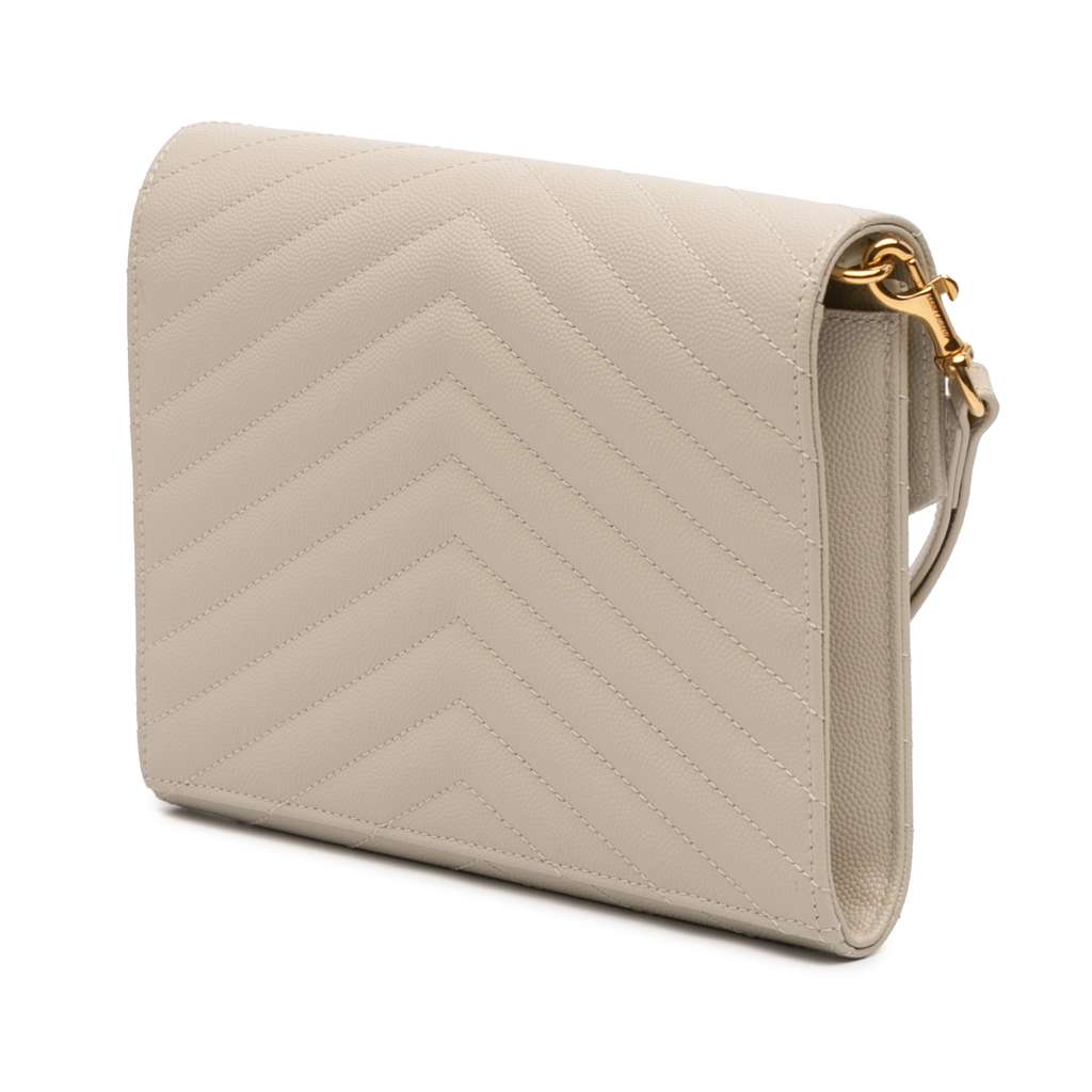 Saint Laurent Grain De Poudre Matelasse Cassandre Flap Pouch White Leather Good condition - Back View