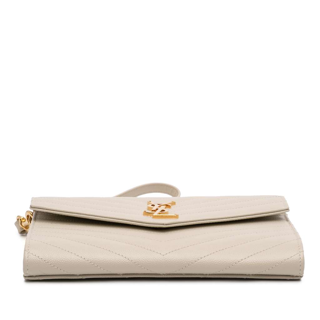 Saint Laurent Grain De Poudre Matelasse Cassandre Flap Pouch White Leather Good condition - Inside View