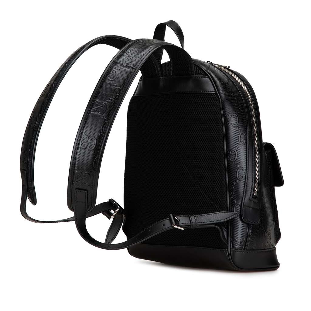 Gucci GG Embossed Backpack Black Leather Good condition - Back View