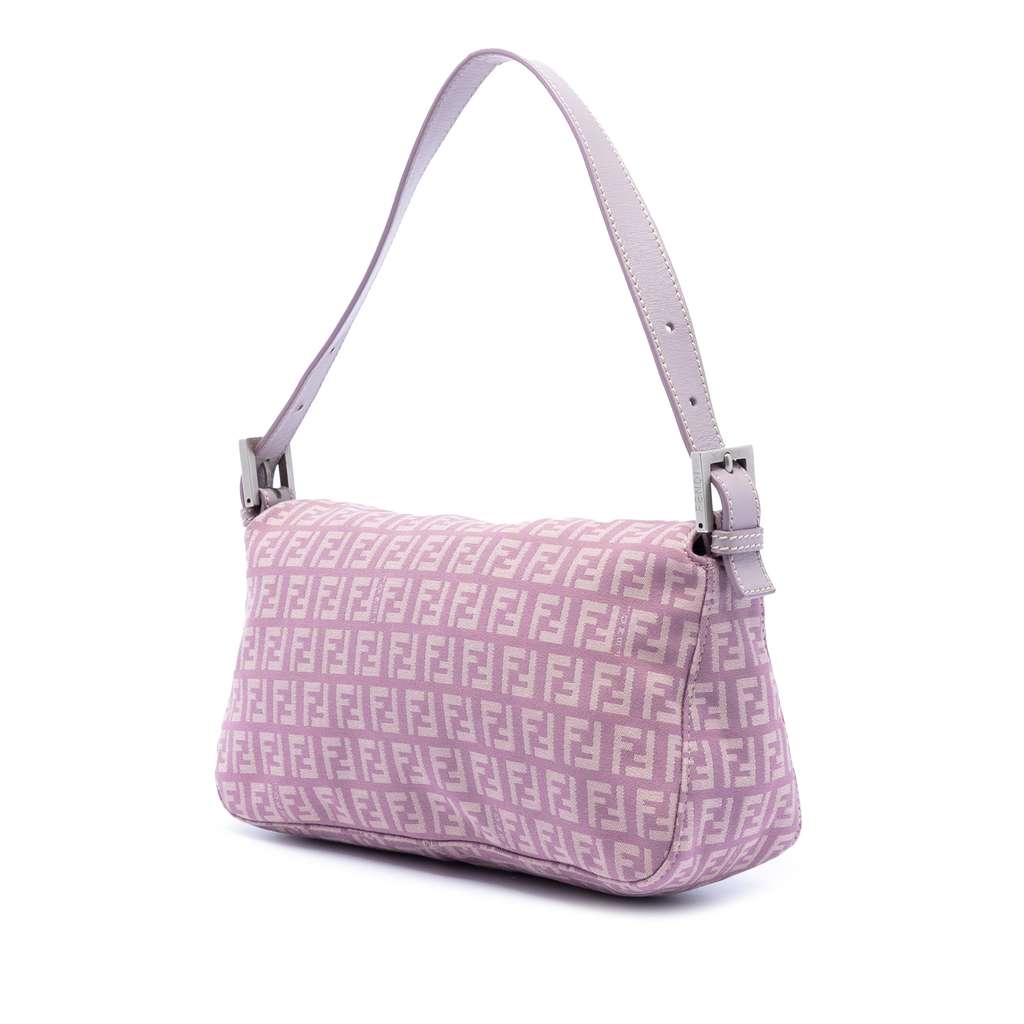 Fendi Zucchino Canvas Double Flap Shoulder Bag Purple Canvas Good condition - Back View