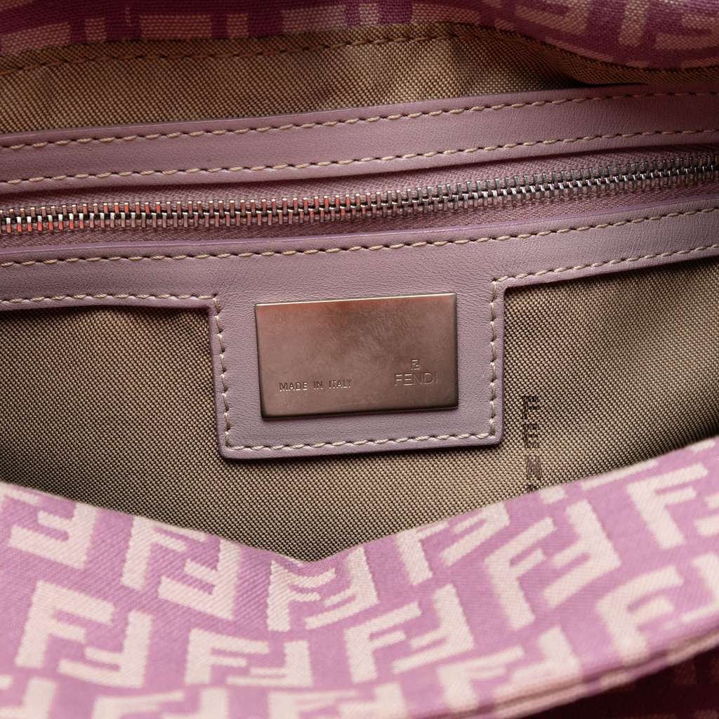 Fendi Zucchino Canvas Double Flap Shoulder Bag Purple Canvas Good condition - Box View