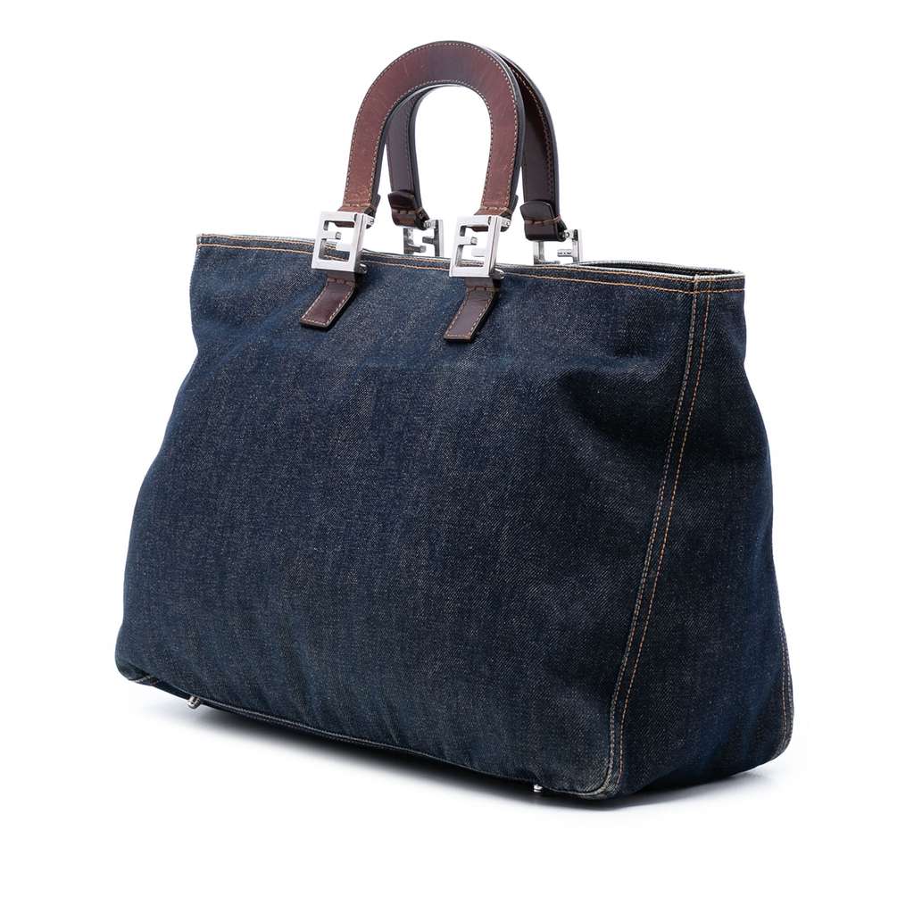 Fendi Denim Twins Tote Blue Denim Good condition - Back View