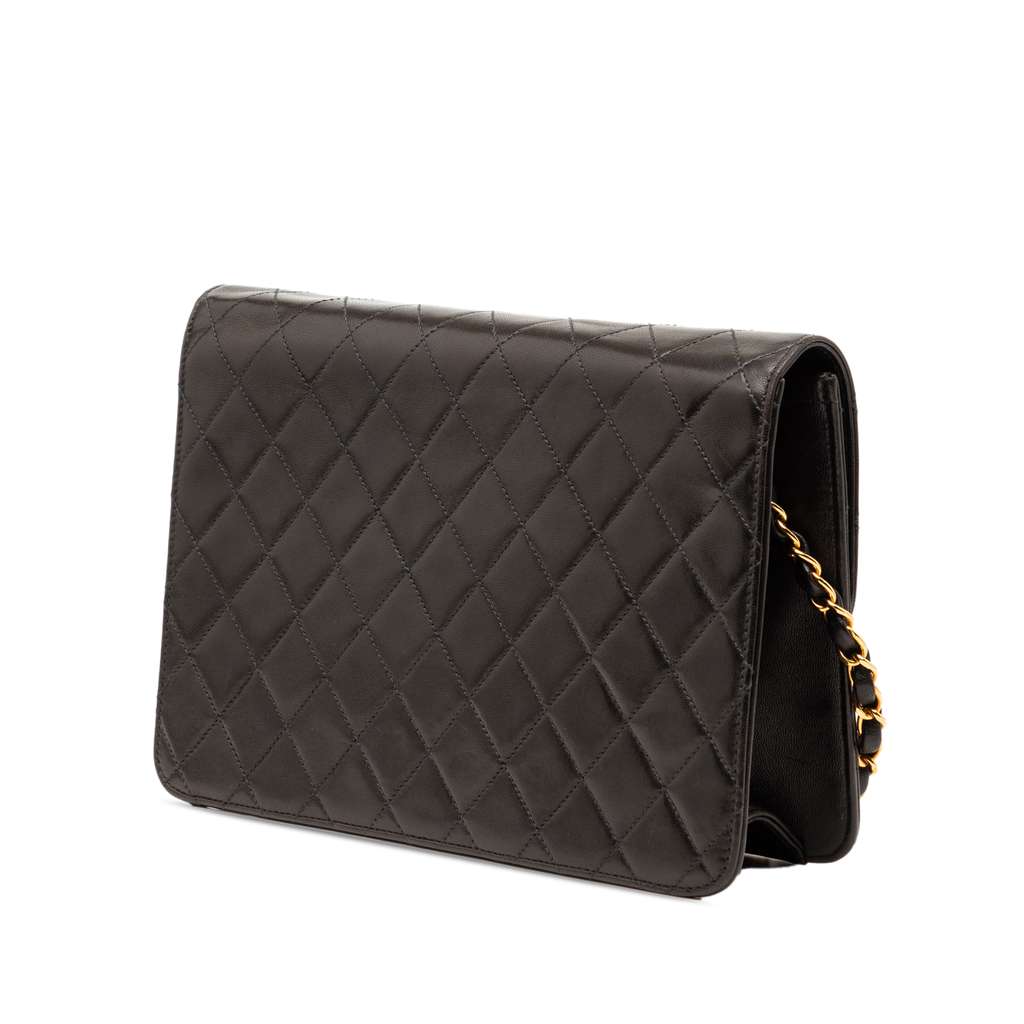 Chanel CC Quilted Lambskin Single Flap Black Leather Good condition - Back View