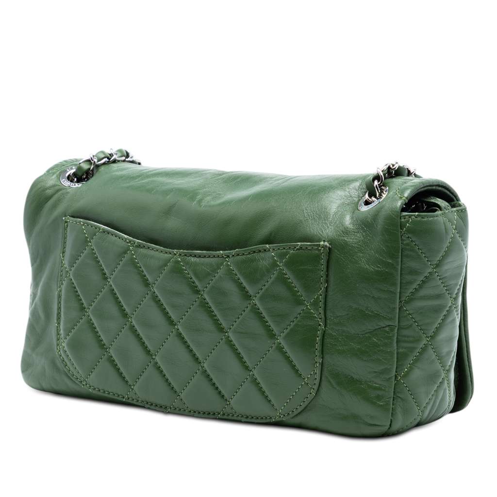 Chanel CC Quilted Calfskin Flap Green Leather Good condition - Back View