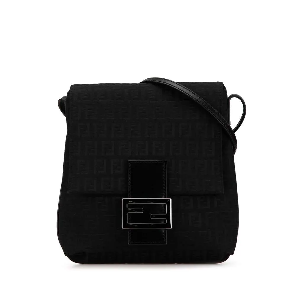 Fendi Zucchino Canvas Crossbody Black Canvas Good - Front View