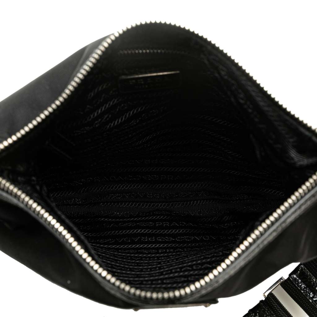 Prada Vitello Trimmed Tessuto Zip Top Crossbody Black Good condition - Model View