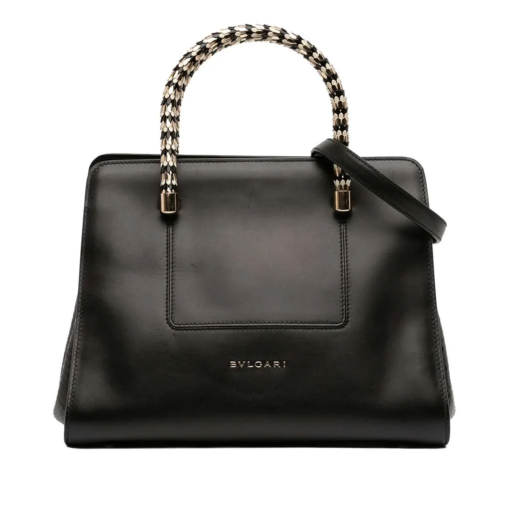 Bvlgari Leather Serpenti Scaglie Tote Black Leather Good - Front View