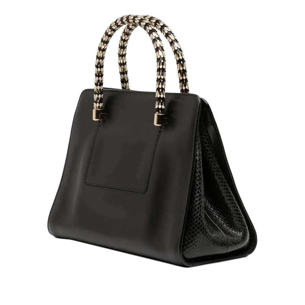 Bvlgari Leather Serpenti Scaglie Tote Black Leather Good - Back View