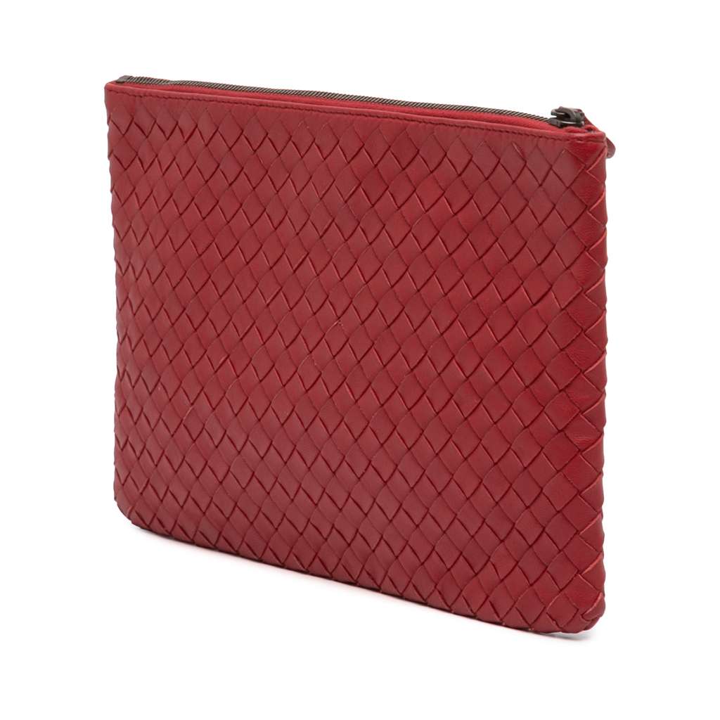 Bottega Veneta Nappa Intrecciato Clutch Red Leather Good condition - Back View