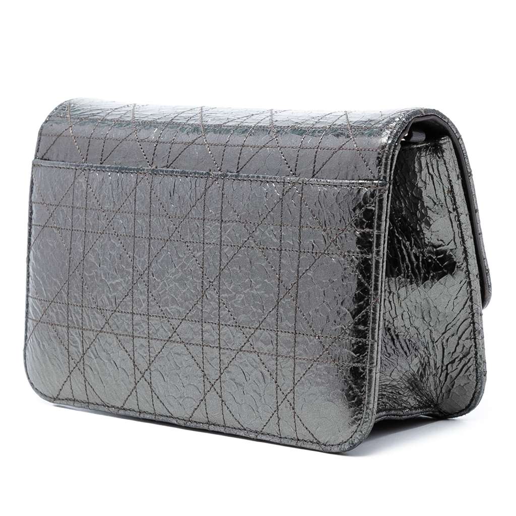 Dior Metallic Crinkled Calfskin Cannage Miss Dior Promenade Crossbody Silver Leather Good condition - Back View