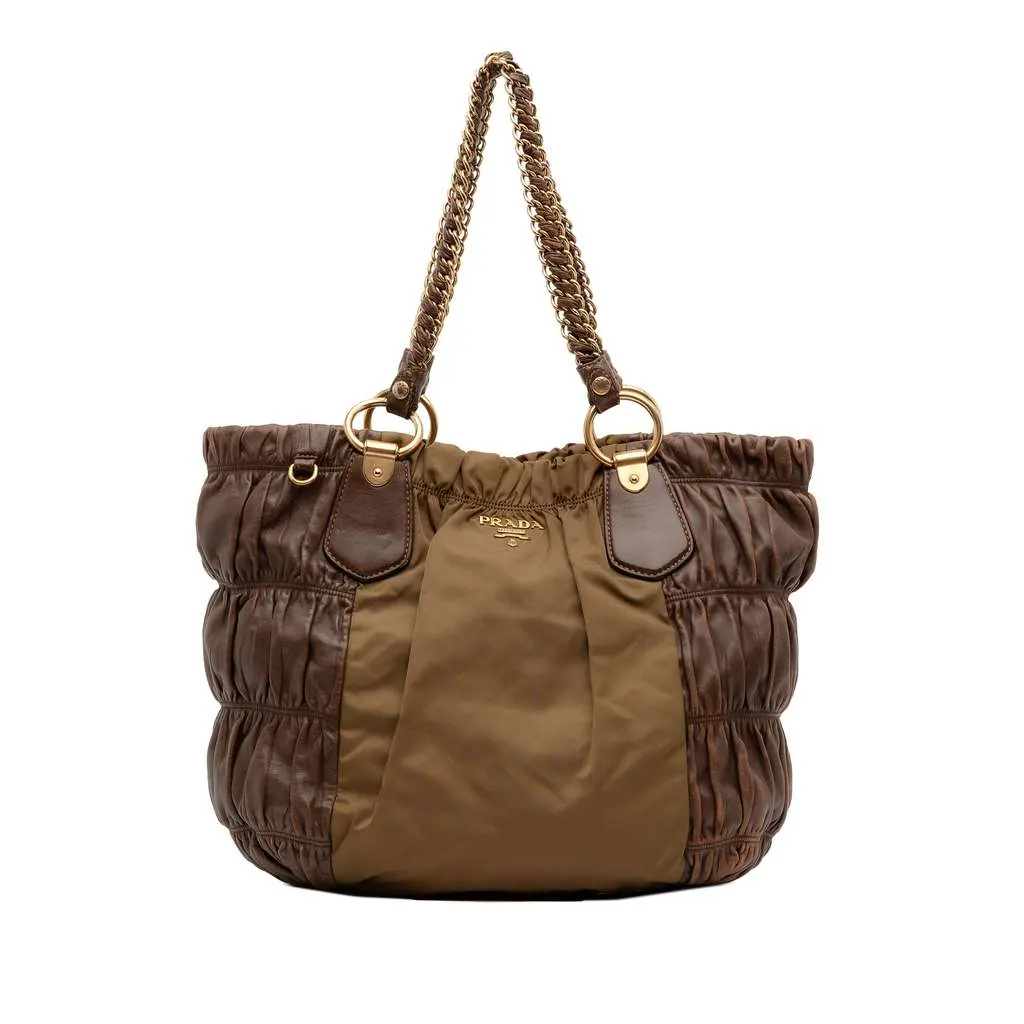 Prada Tessuto and Nappa Gaufre Tote Brown Very good - Front View