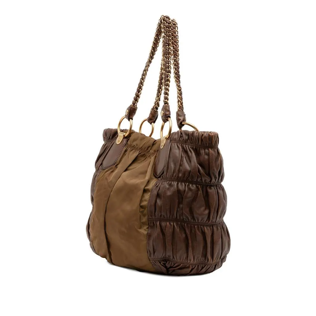Prada Tessuto and Nappa Gaufre Tote Brown Very good - Back View