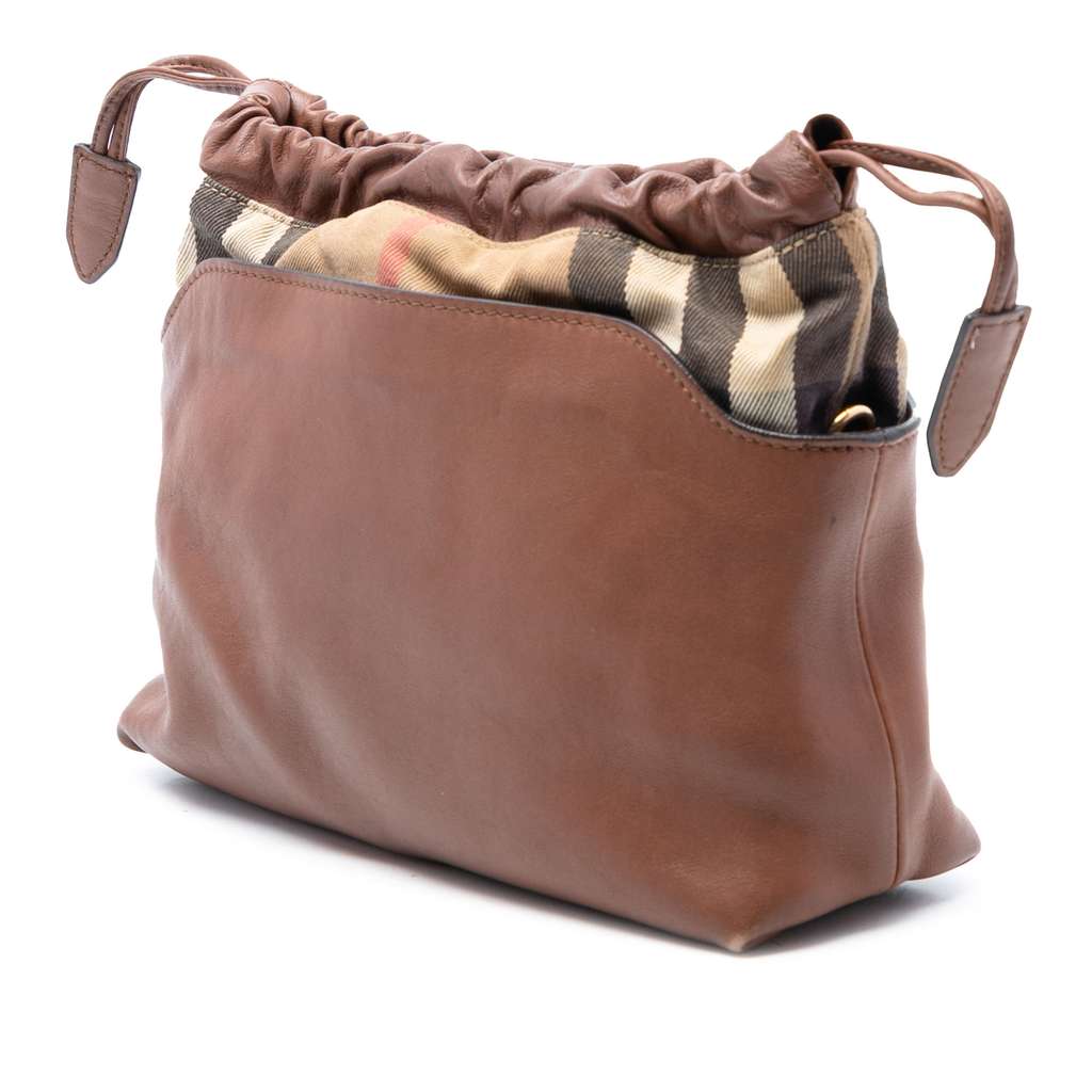 Burberry House Check Canvas and Calfskin Little Crush Crossbody Brown Leather Good condition - Back View