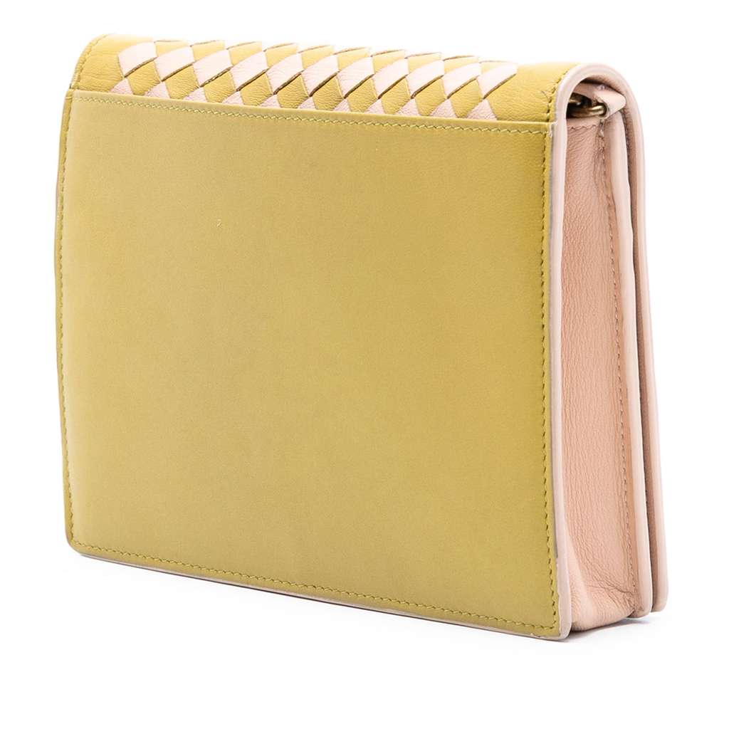 Bottega Veneta Nappa Intrecciato Wallet on Chain Yellow Leather Good condition - Back View