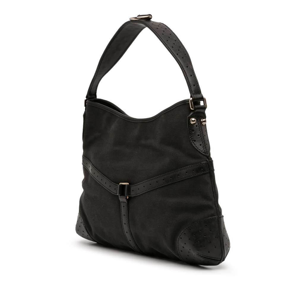 Gucci Canvas Reins Shoulder Bag Black Canvas Good condition - Back View