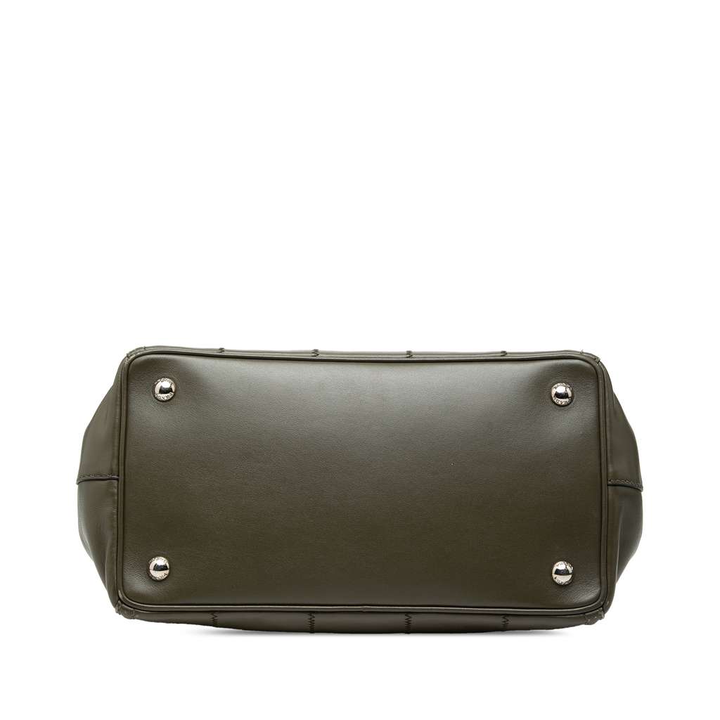 Prada Vitello Daino Vertical Stitched Top Handle Bag Green Leather Good condition - Inside View