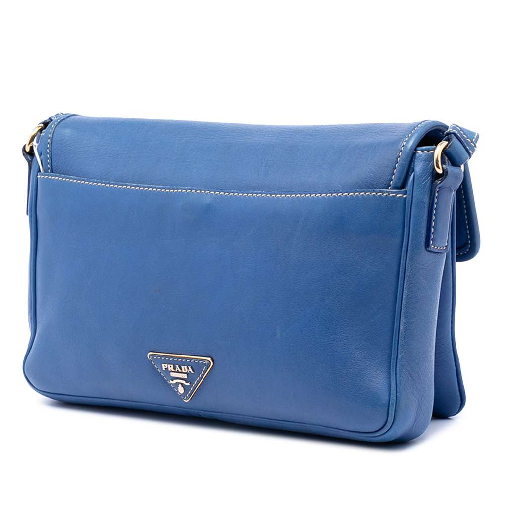 Prada City Calf Pattina Crossbody Blue Leather Good condition - Back View