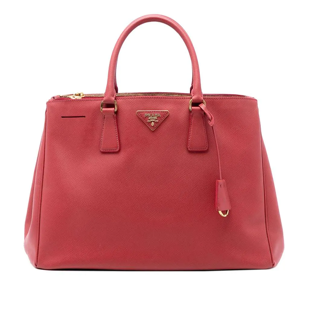 Prada Large Saffiano Lux Galleria Double Zip Satchel Red Leather Very good - Front View