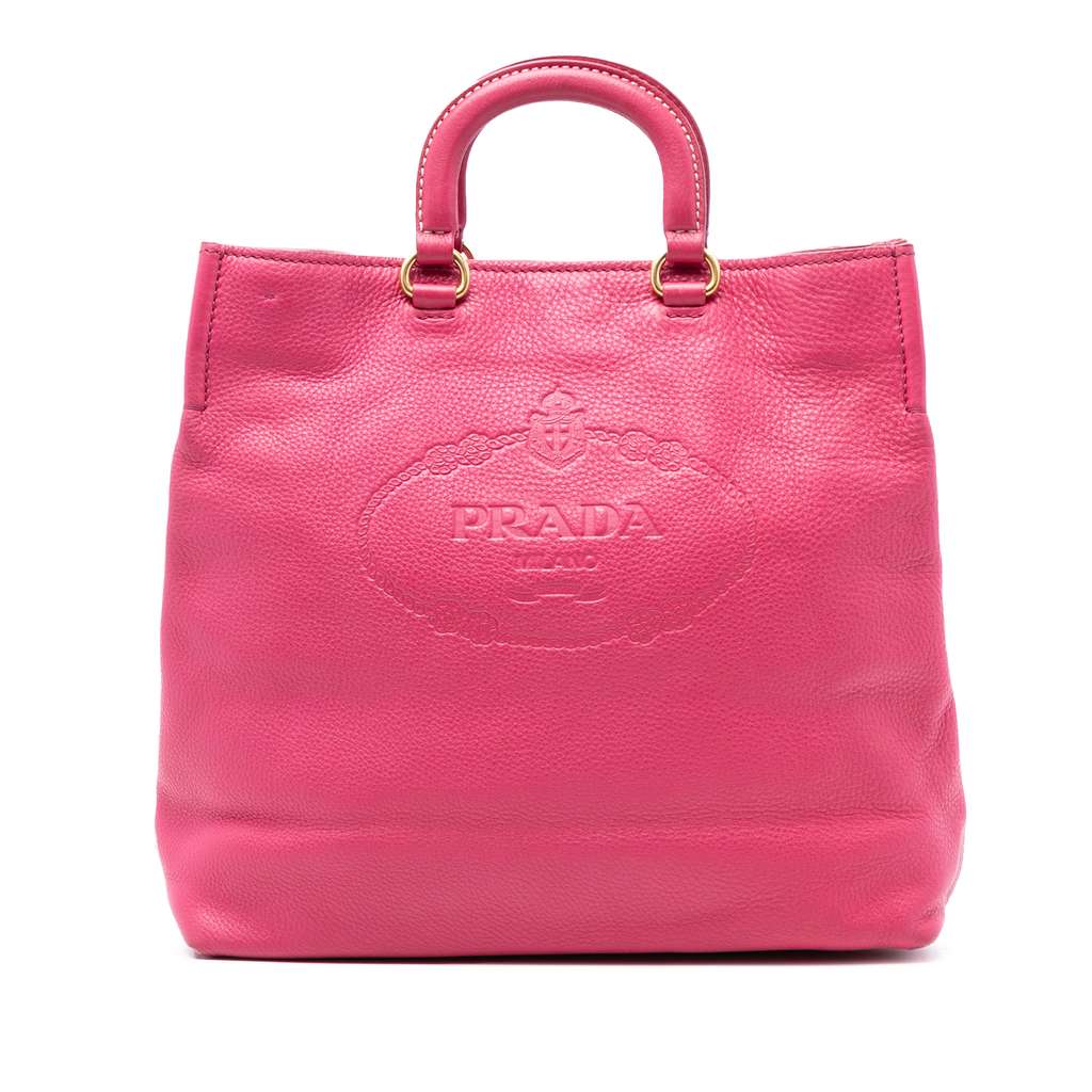 Prada حقيبة Vitello Daino المنقوشة بشعار Canapa مفتوحة وقابلة للتحويل