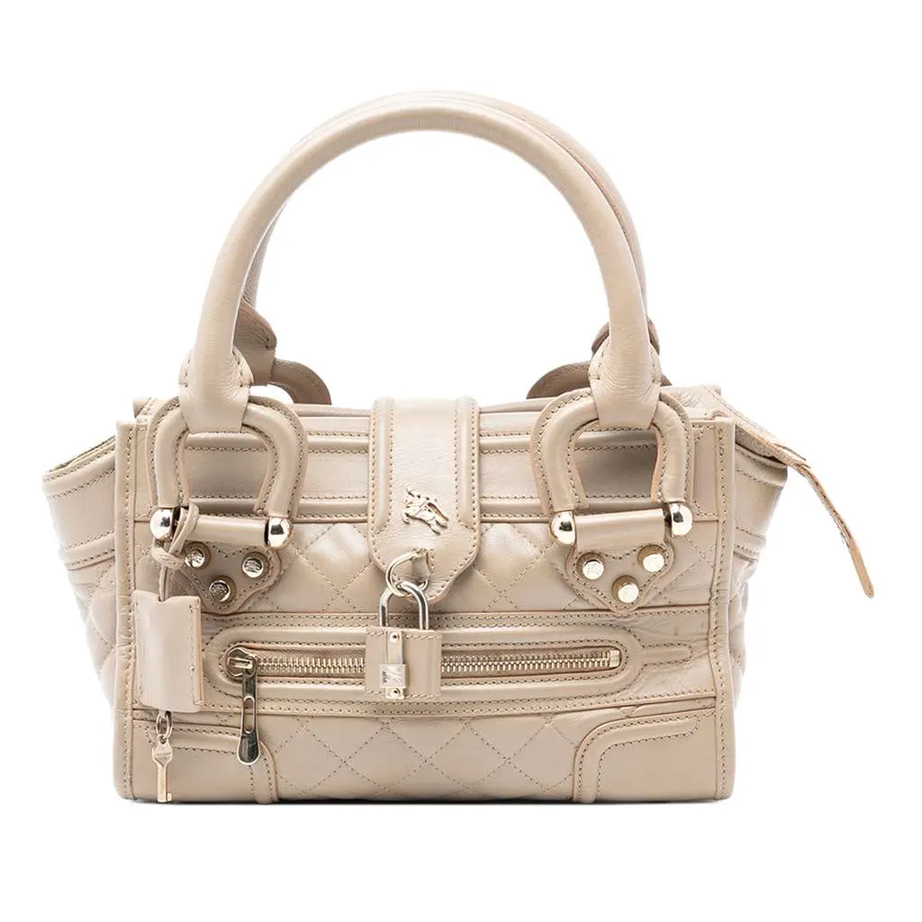 Burberry Mini Quilted Leather Manor Handbag Brown Leather Very good - Front View