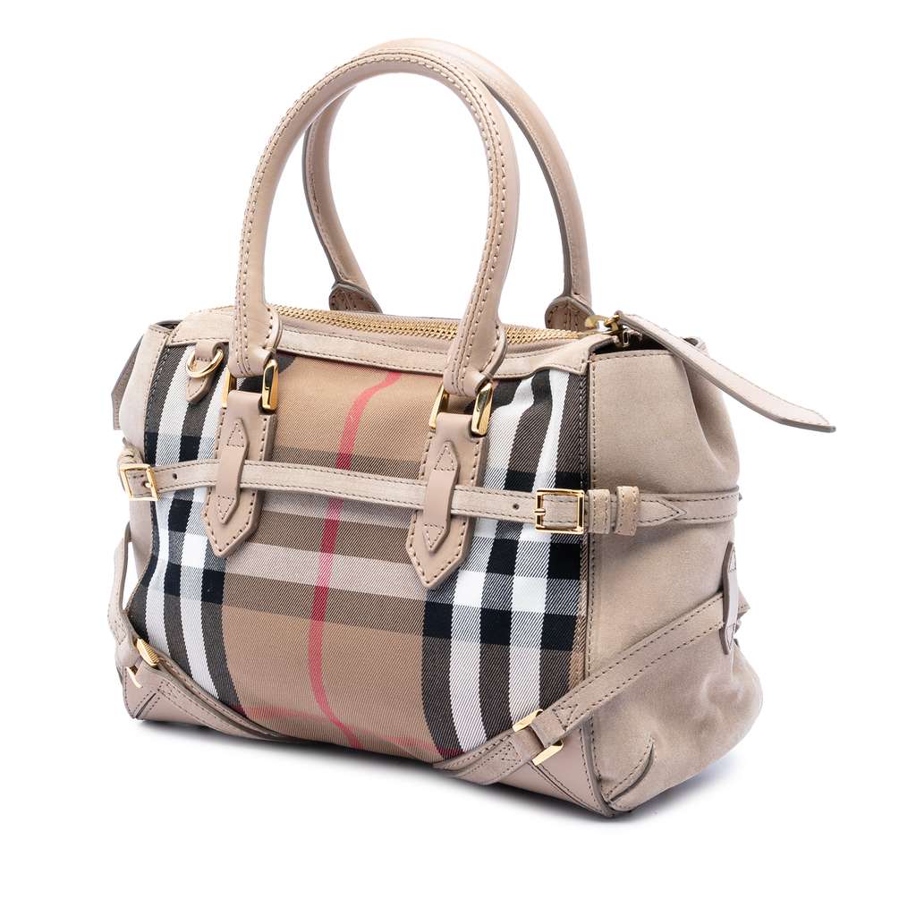 Burberry Small House Check Canvas Bridle Gladstone Satchel Brown Canvas Good condition - Back View