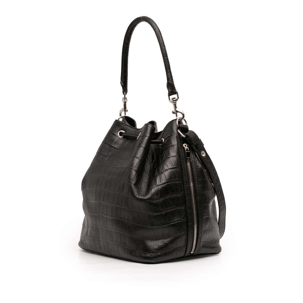 Saint Laurent Crocodile Embossed Calfskin Emmanuelle Bucket Bag Black Leather Good condition - Back View