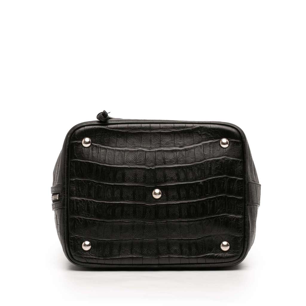 Saint Laurent Crocodile Embossed Calfskin Emmanuelle Bucket Bag Black Leather Good condition - Inside View