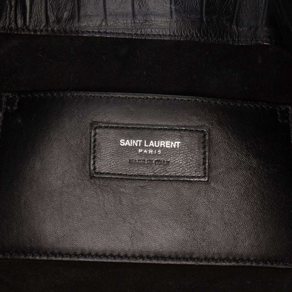 Saint Laurent Crocodile Embossed Calfskin Emmanuelle Bucket Bag Black Leather Good condition - Box View