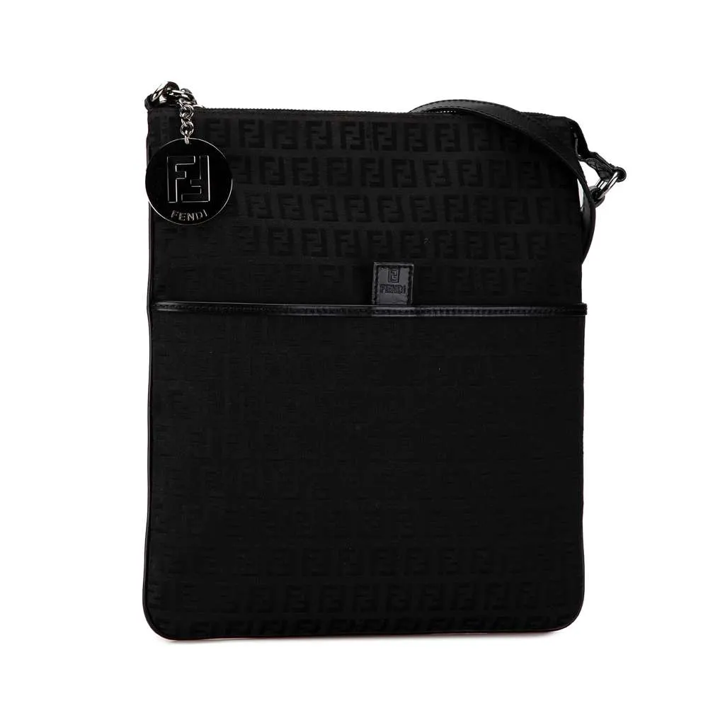 Fendi Zucchino Canvas Crossbody Black Canvas Good - Back View
