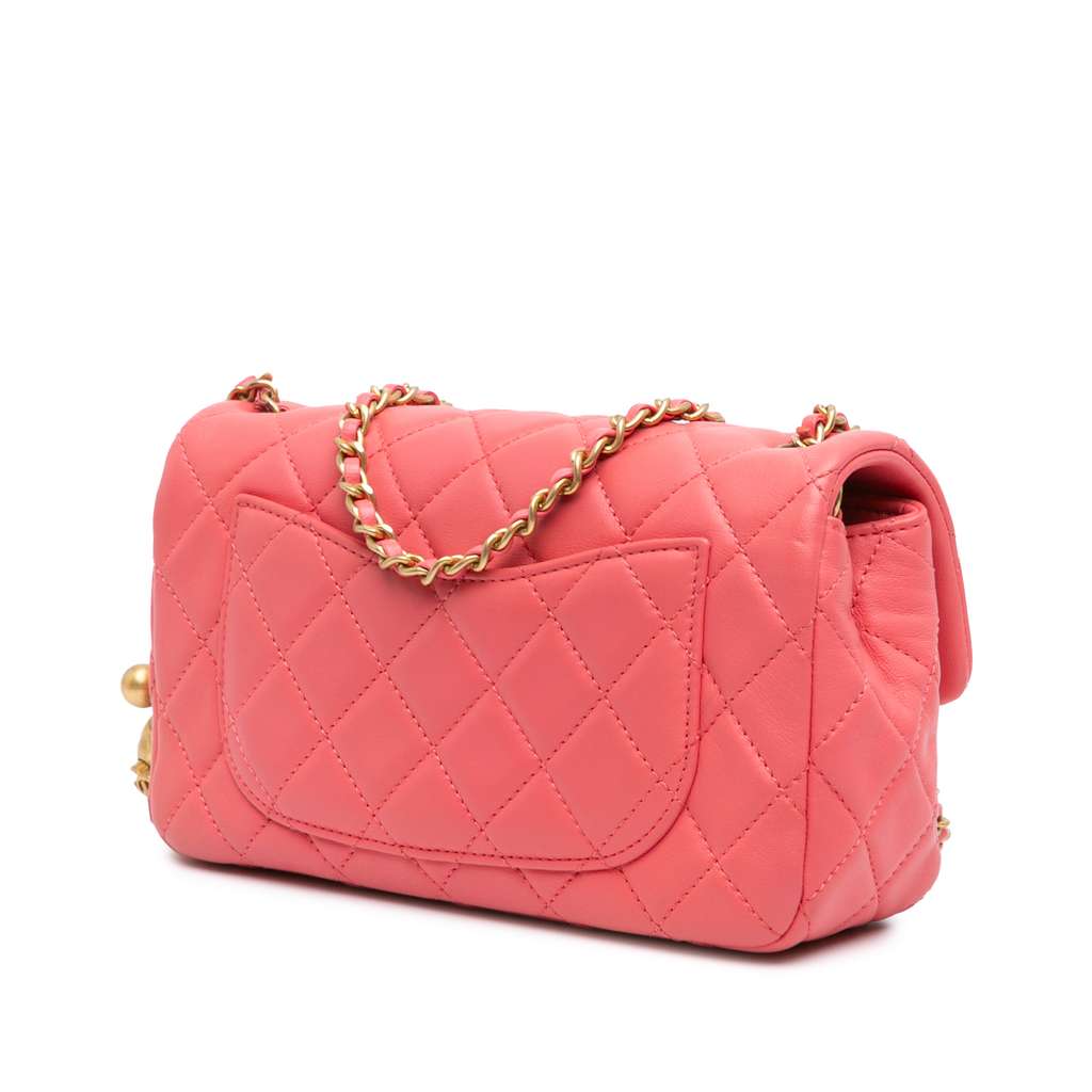 Chanel Mini Rectangular Classic Lambskin Pearl Crush Single Flap Pink Leather Good condition - Back View