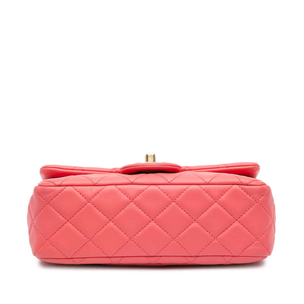 Chanel Mini Rectangular Classic Lambskin Pearl Crush Single Flap Pink Leather Good condition - Inside View