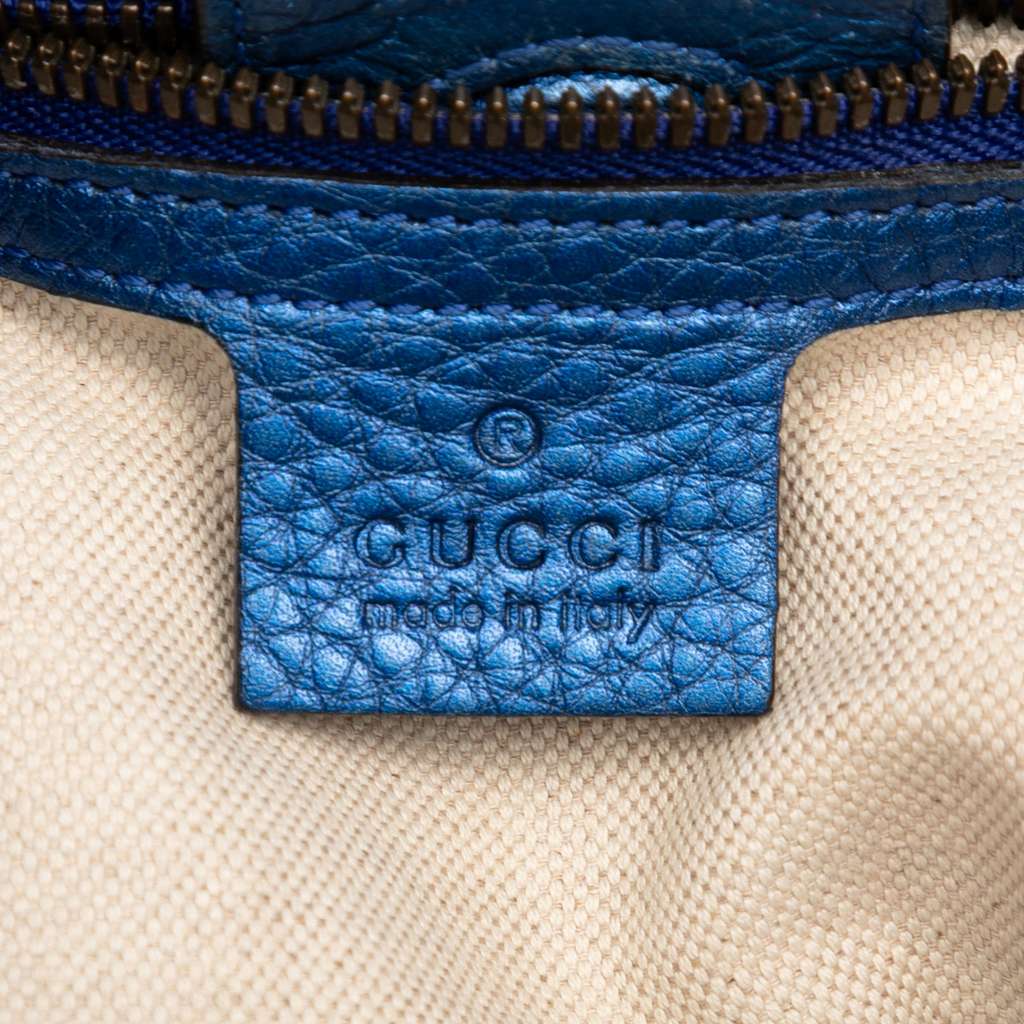 Gucci Small Metallic Calfskin Bamboo Shopper Satchel Blue Leather Good condition - Box View