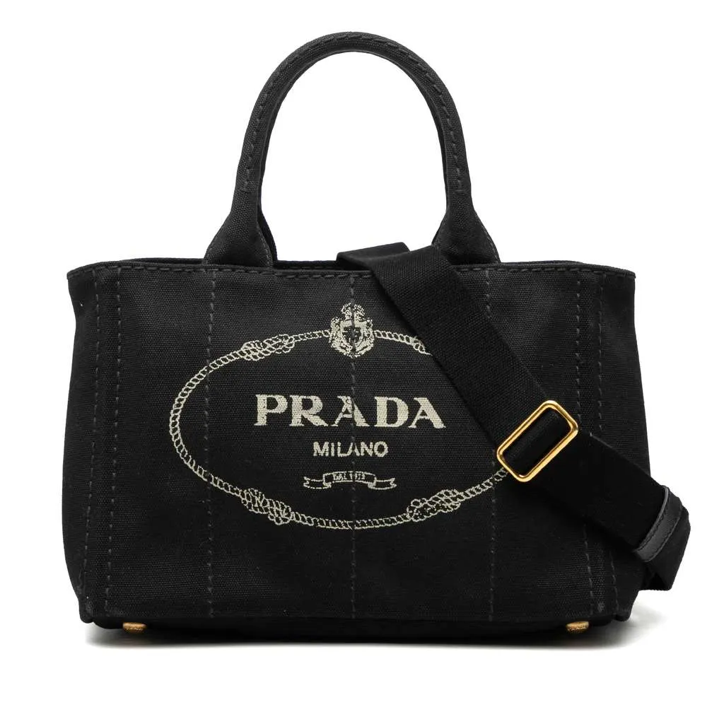 Prada Small Canvas Canapa Logo Satchel Black Canvas Very good - Front View