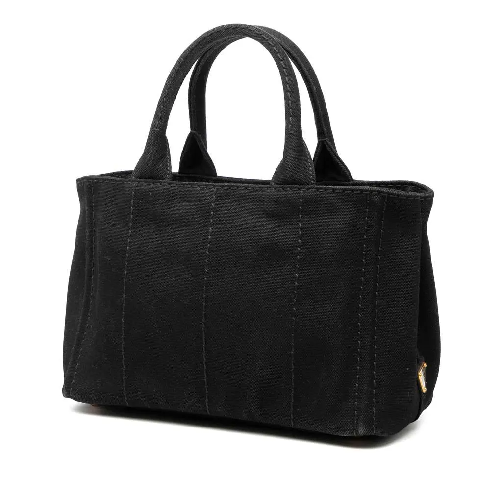 Prada Small Canvas Canapa Logo Satchel Black Canvas Very good - Back View