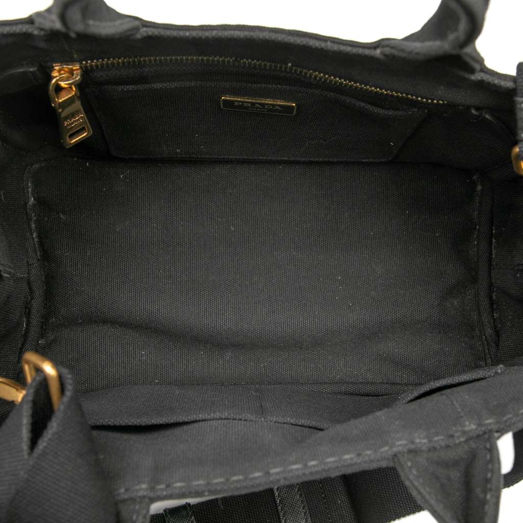 Prada Small Canvas Canapa Logo Satchel Black Canvas Good condition - Model View