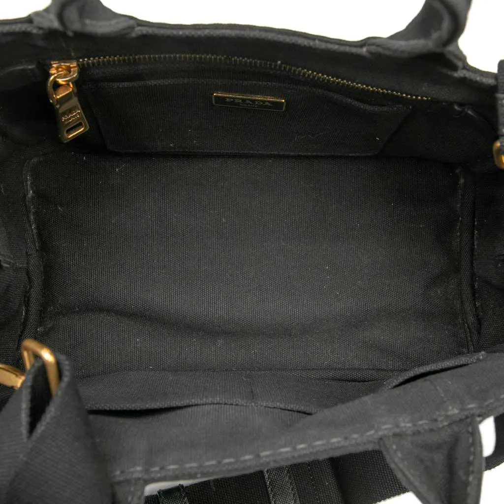 Prada Small Canvas Canapa Logo Satchel Black Canvas Very good - Model View