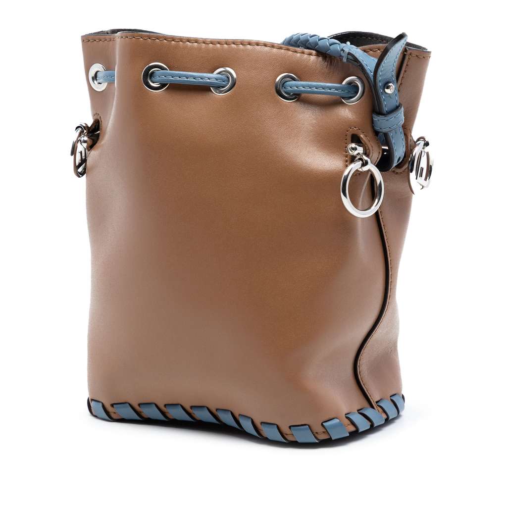Fendi Mini Leather Whipstitch Mon Tresor Bucket Bag Brown Leather Good condition - Back View