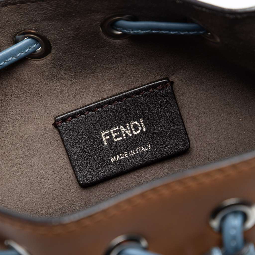 Fendi Mini Leather Whipstitch Mon Tresor Bucket Bag Brown Leather Good condition - Box View