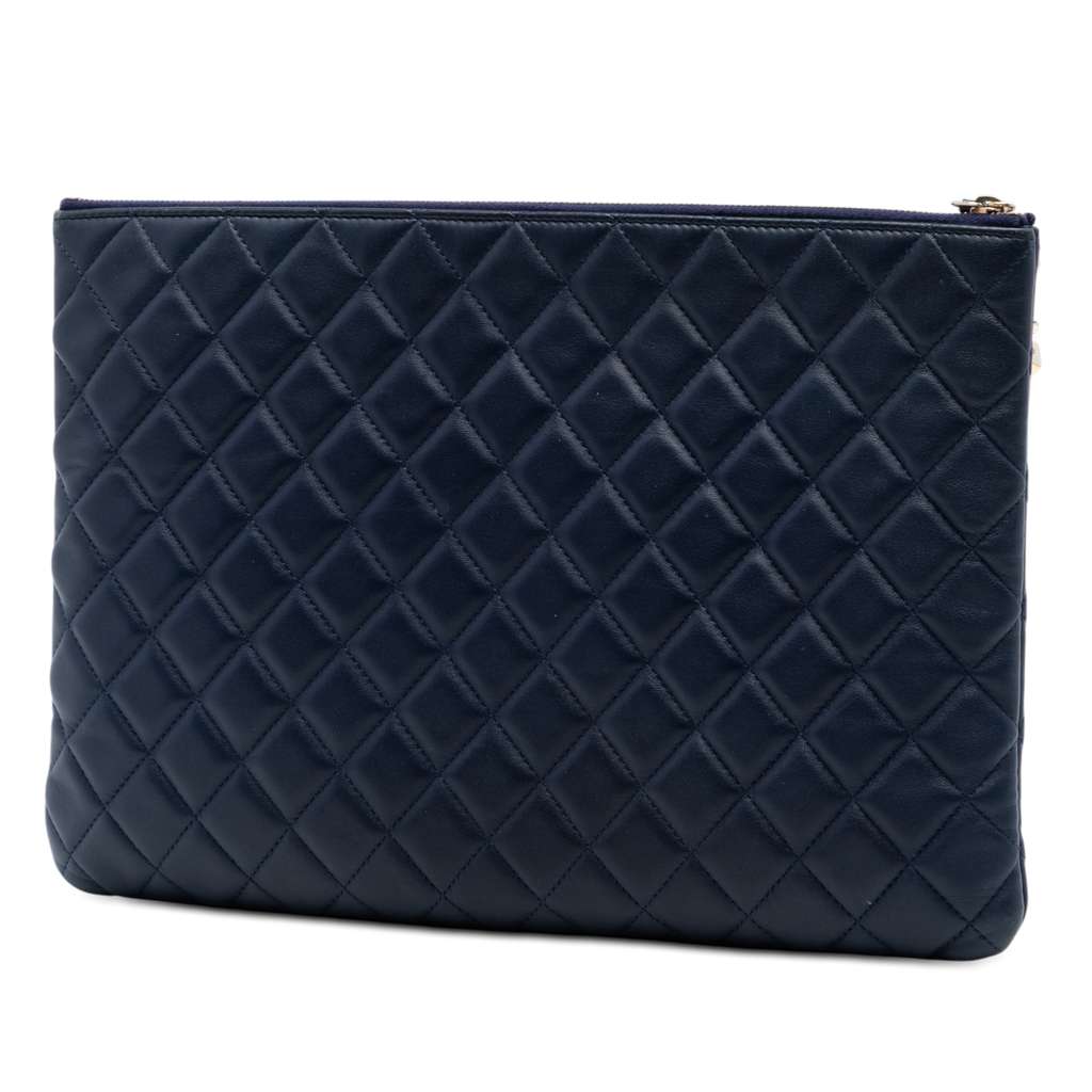 Chanel Large Quilted Lambskin Casino Charms O Case Clutch Blue Leather Good condition - Back View