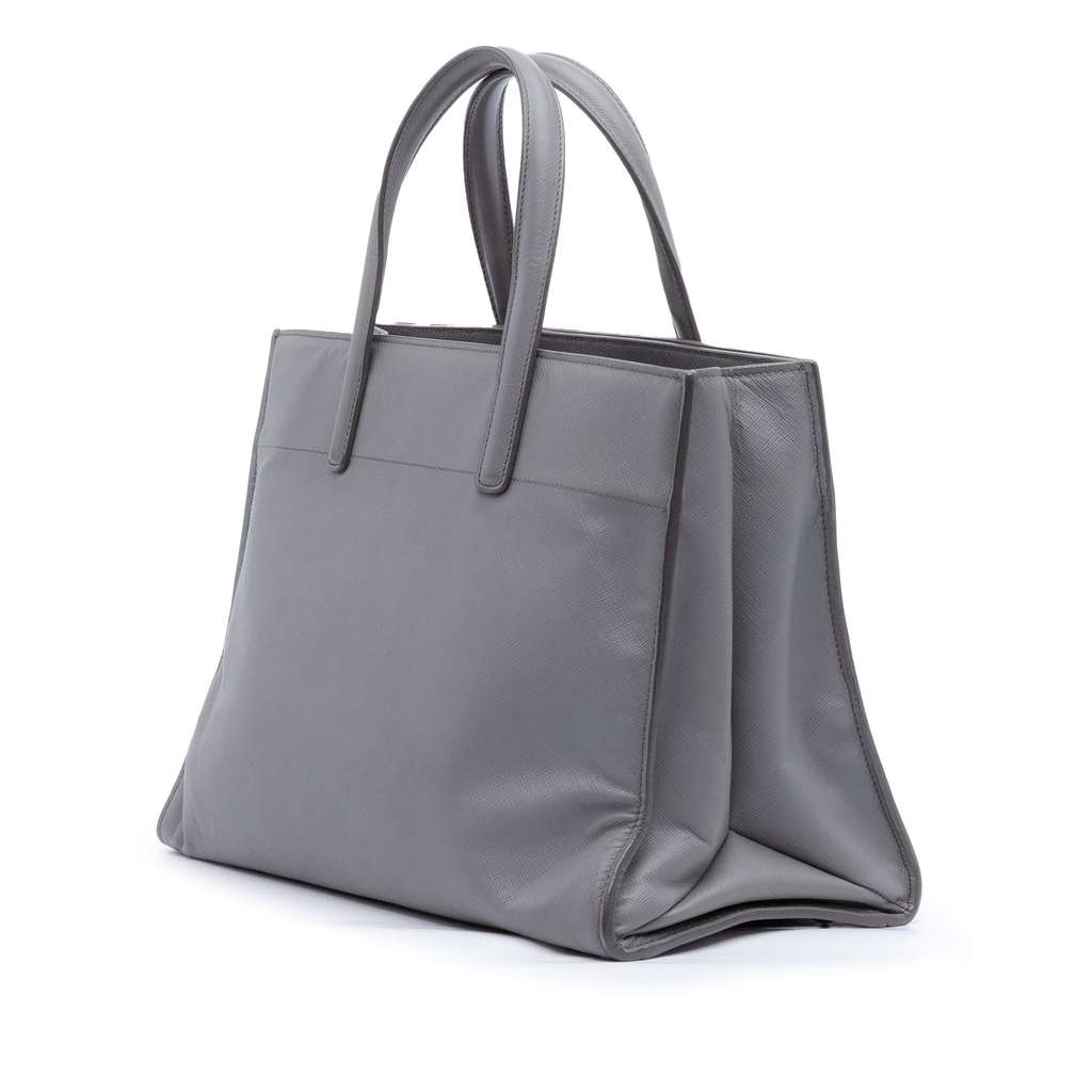 Prada Saffiano Soft Triple Pocket Tote Grey Leather Good condition - Back View
