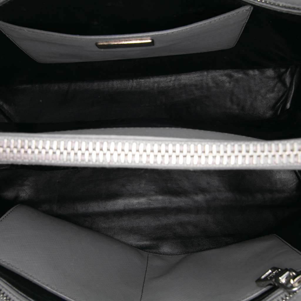 Prada Saffiano Soft Triple Pocket Tote Grey Leather Good condition - Model View