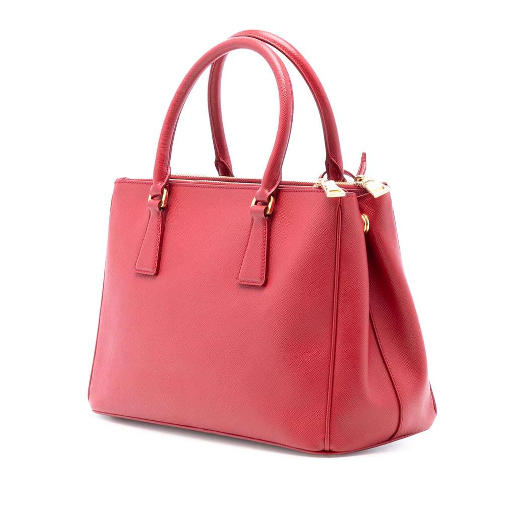 Prada Small Saffiano Lux Galleria Double Zip Satchel Red Leather Good condition - Back View