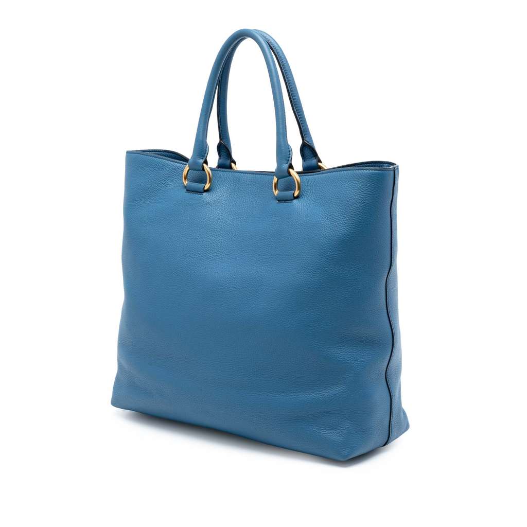 Prada Vitello Daino Open Convertible Tote Blue Leather Good condition - Back View