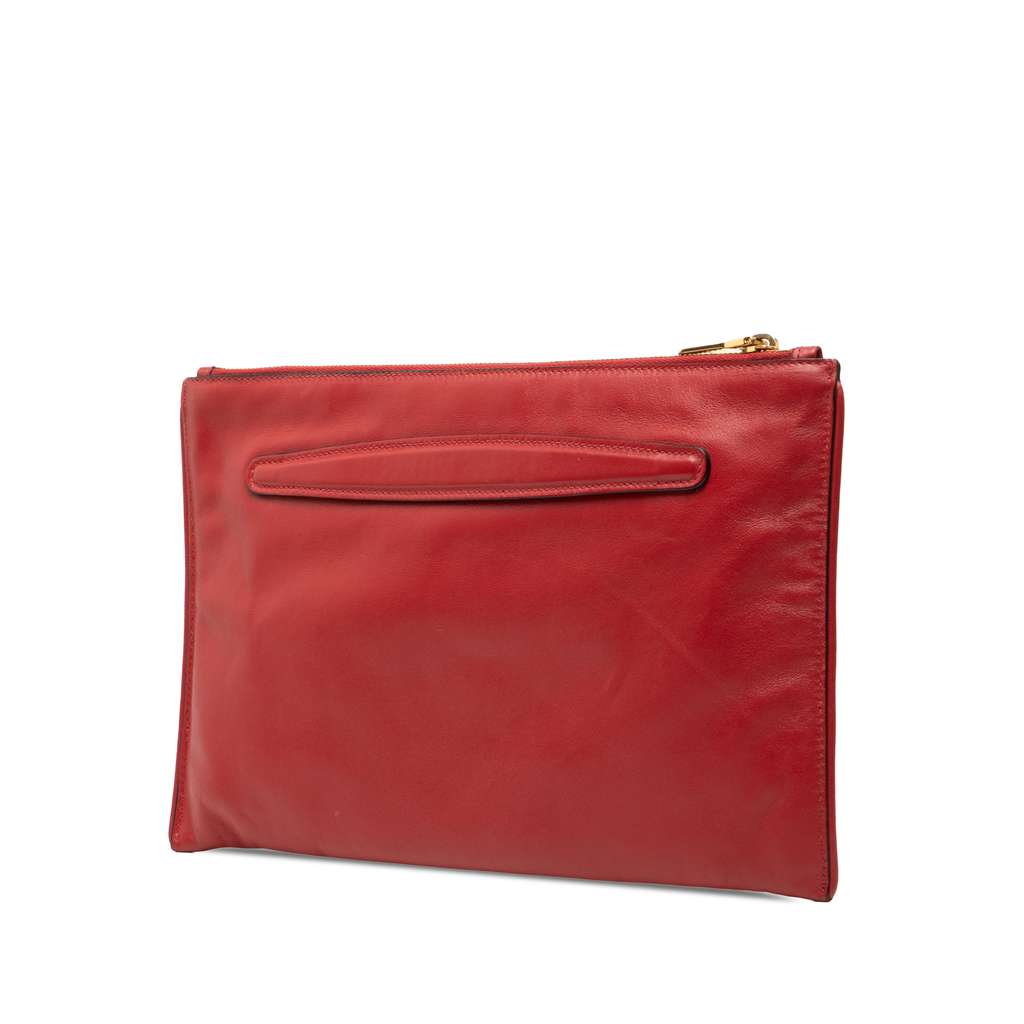 Miu Miu Studded Leather Zip Clutch Red Leather Good condition - Back View