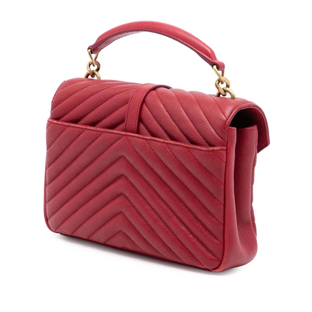 Saint Laurent Medium Chevron Sheepskin Monogram College Satchel Red Leather Good condition - Back View