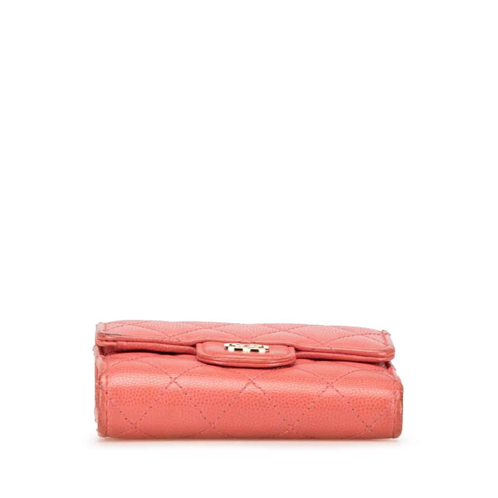 Chanel CC Quilted Caviar Trifold Wallet Pink Leather Good condition - Inside View